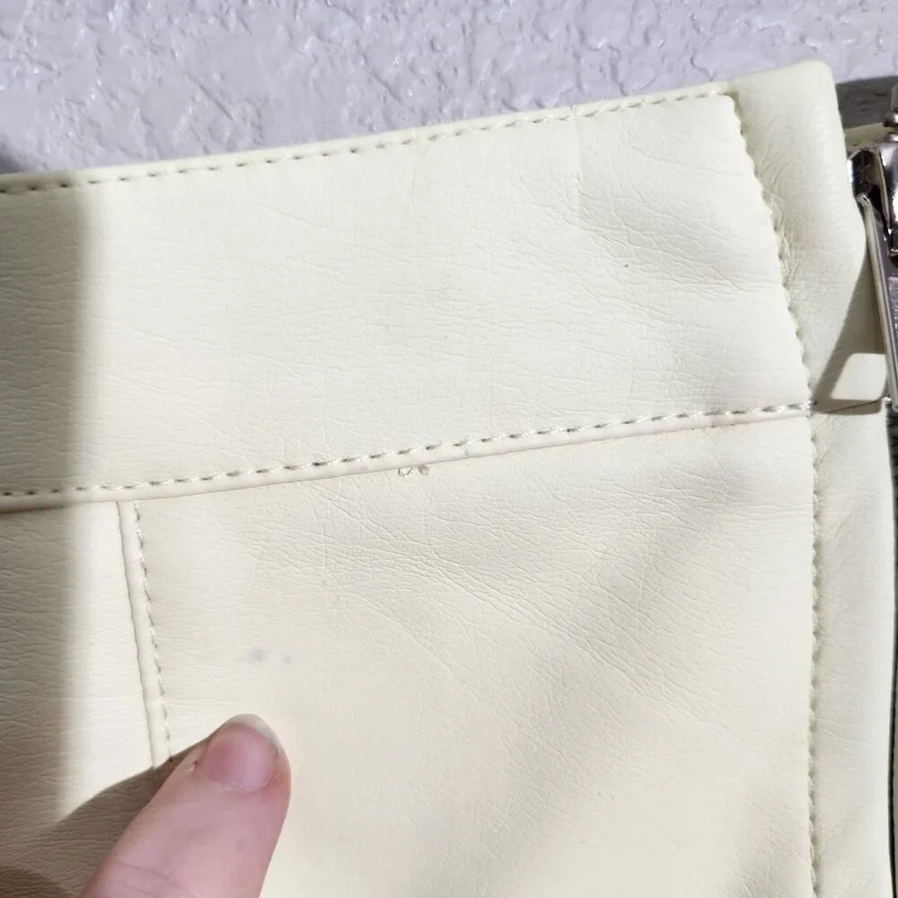 Forever 21 Mini Skirt Vintage-Inspired Cream yellow Faux Leather A-Line  Zipper